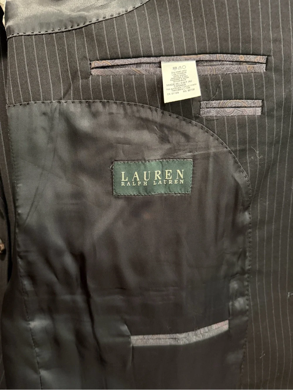 Vintage Ralph Lauren 100% Wool 2 Piece Single Breasted Brown Pinstripe Suit Set